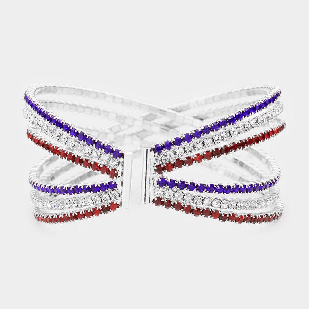 Rhinestone Embellished Crisscross Cuff Evening Bracelet - Jewelry Store by Erik Rayo