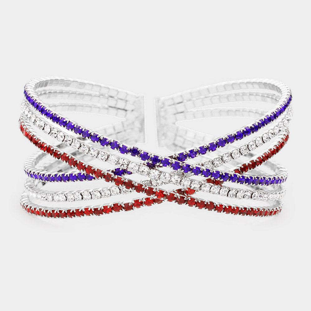 Rhinestone Embellished Crisscross Cuff Evening Bracelet - Jewelry Store by Erik Rayo