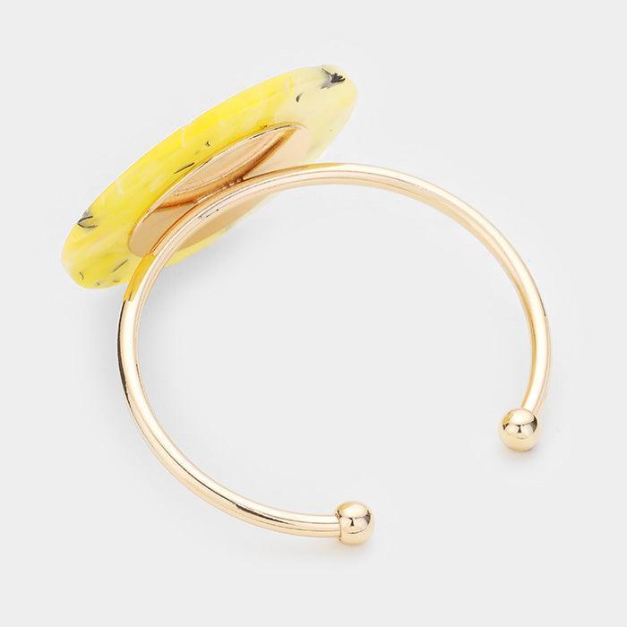 Yellow Round Marbled Stone Cuff Bracelet - Jewelry Store by Erik Rayo