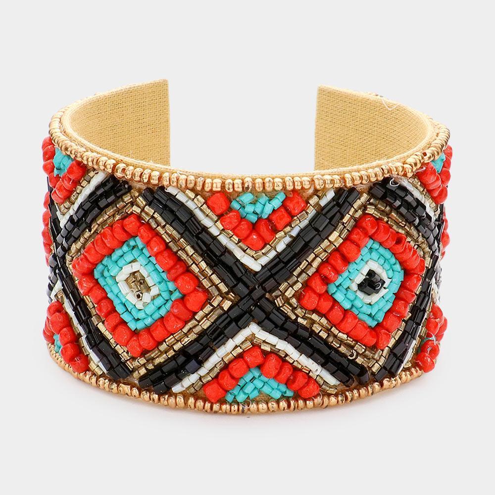 Boho Beaded Rhombus Patterned Cuff Bracelet - Jewelry Store by Erik Rayo