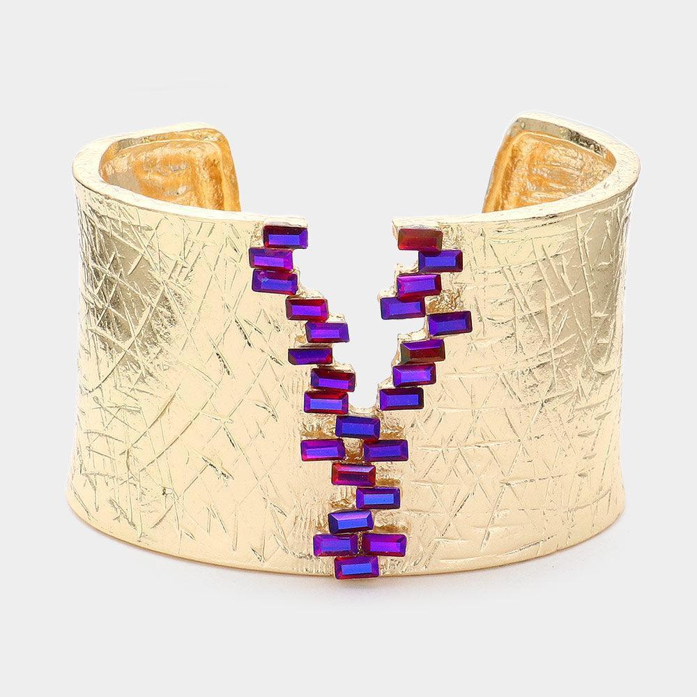 Baguette Stone Pointed Textured Metal Cuff Bracelet - Jewelry Store by Erik Rayo