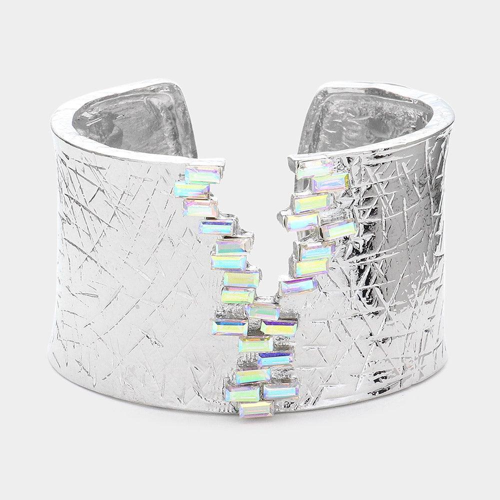 Baguette Stone Pointed Textured Metal Cuff Bracelet - Jewelry Store by Erik Rayo