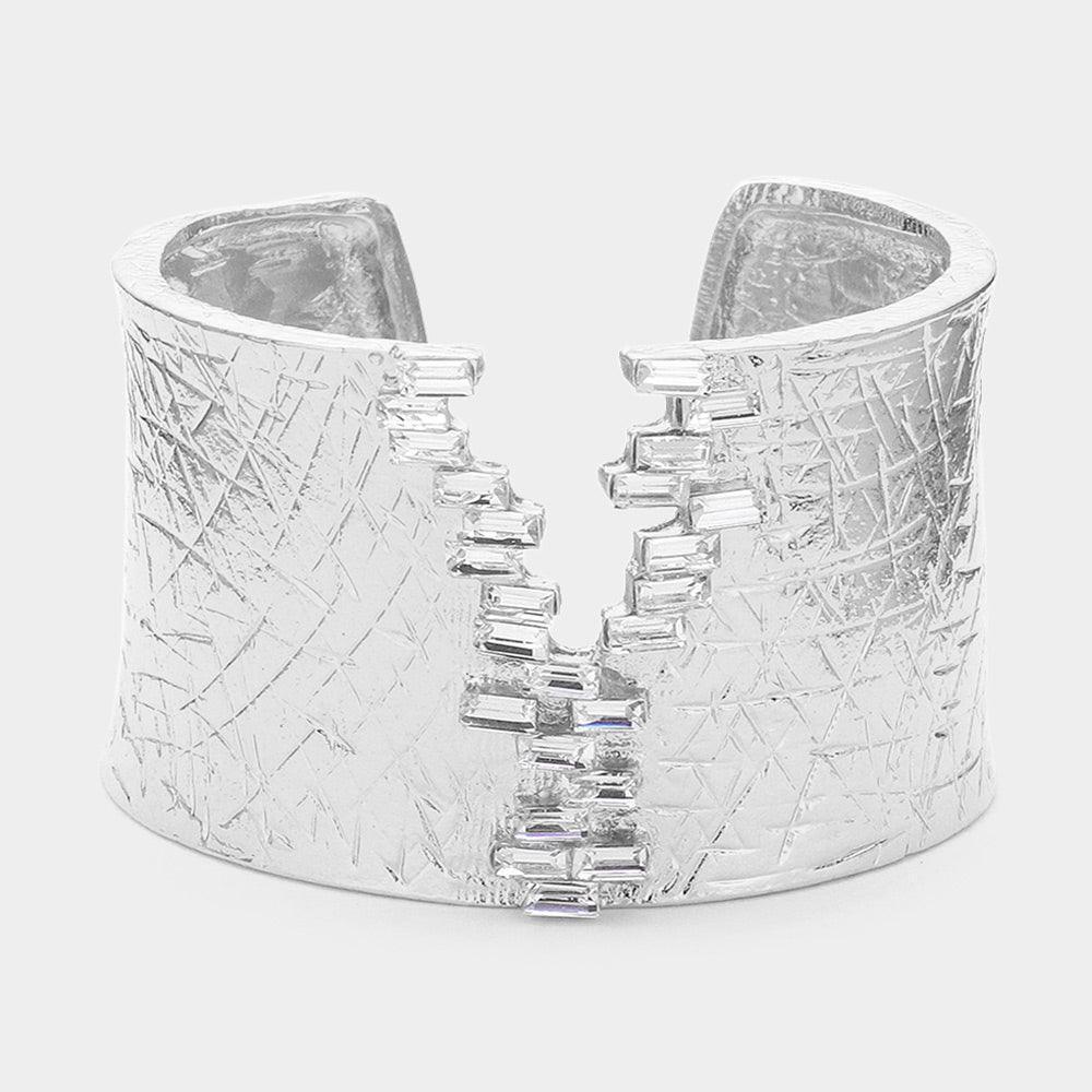Baguette Stone Pointed Textured Metal Cuff Bracelet - Jewelry Store by Erik Rayo