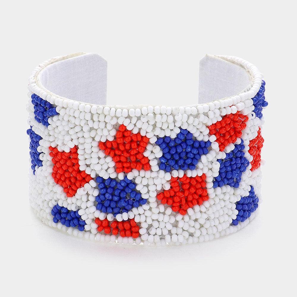 American USA Star Seed Beaded Cuff Bracelet - Jewelry Store by Erik Rayo