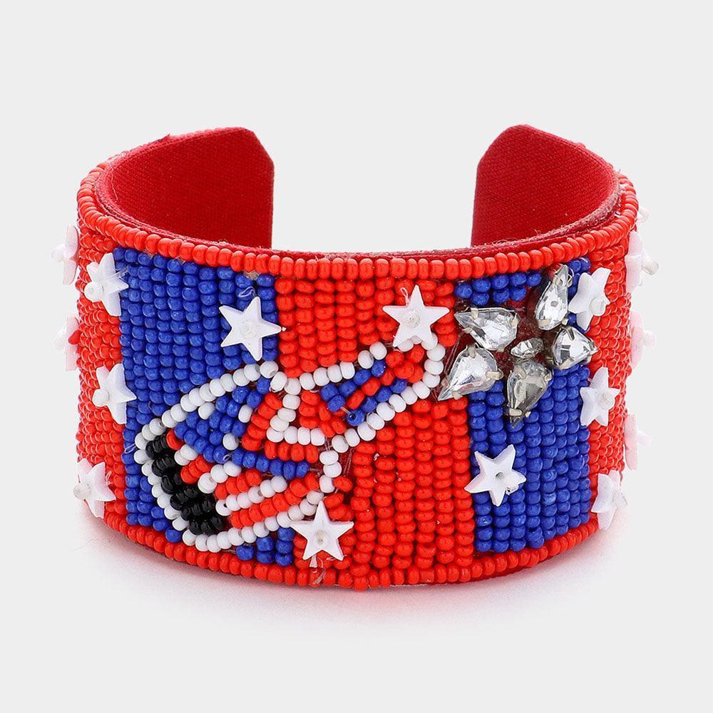 American USA Champagne Seed Beaded Cuff Bracelet - Jewelry Store by Erik Rayo