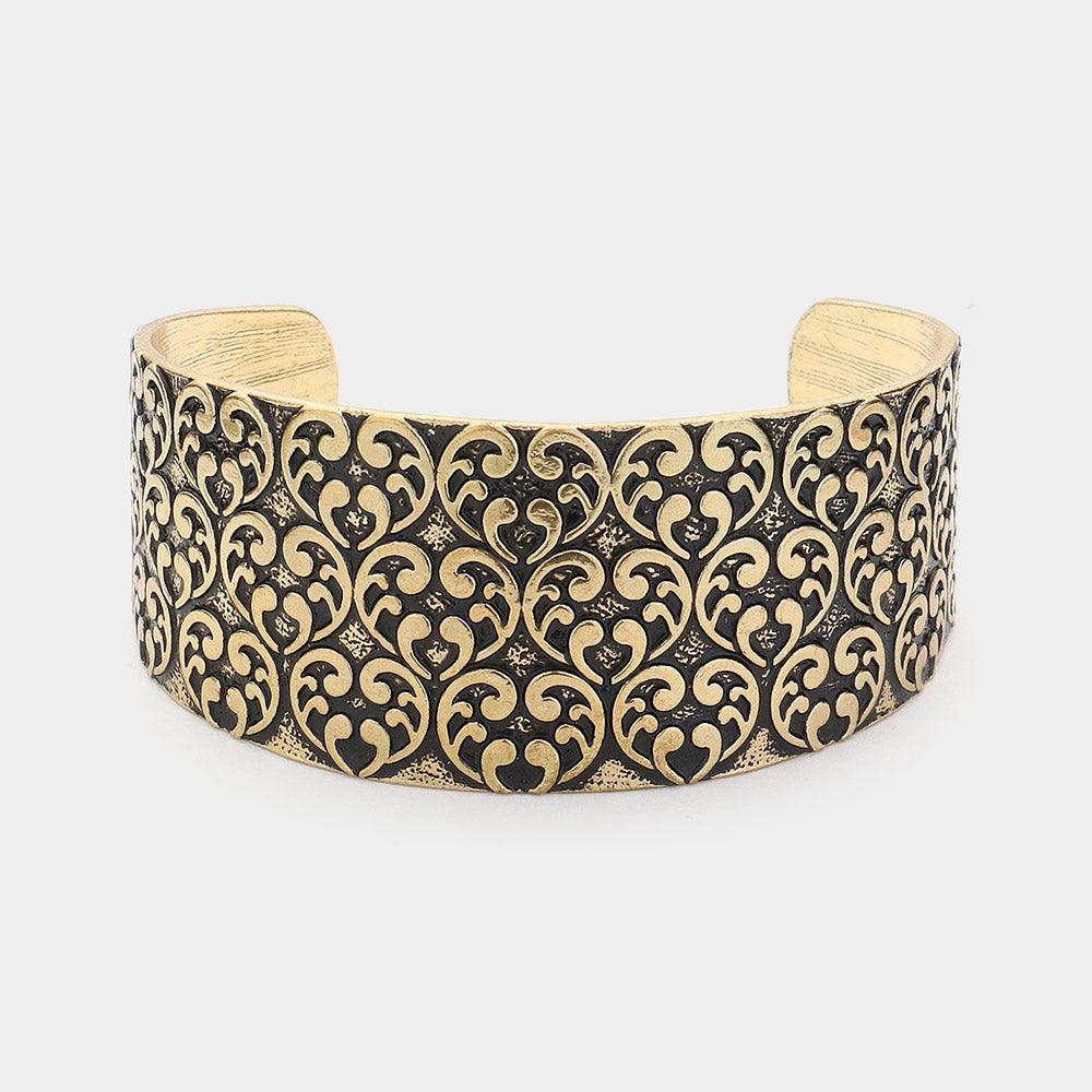 Gold Embossed Antique Pattern Cuff Bracelet