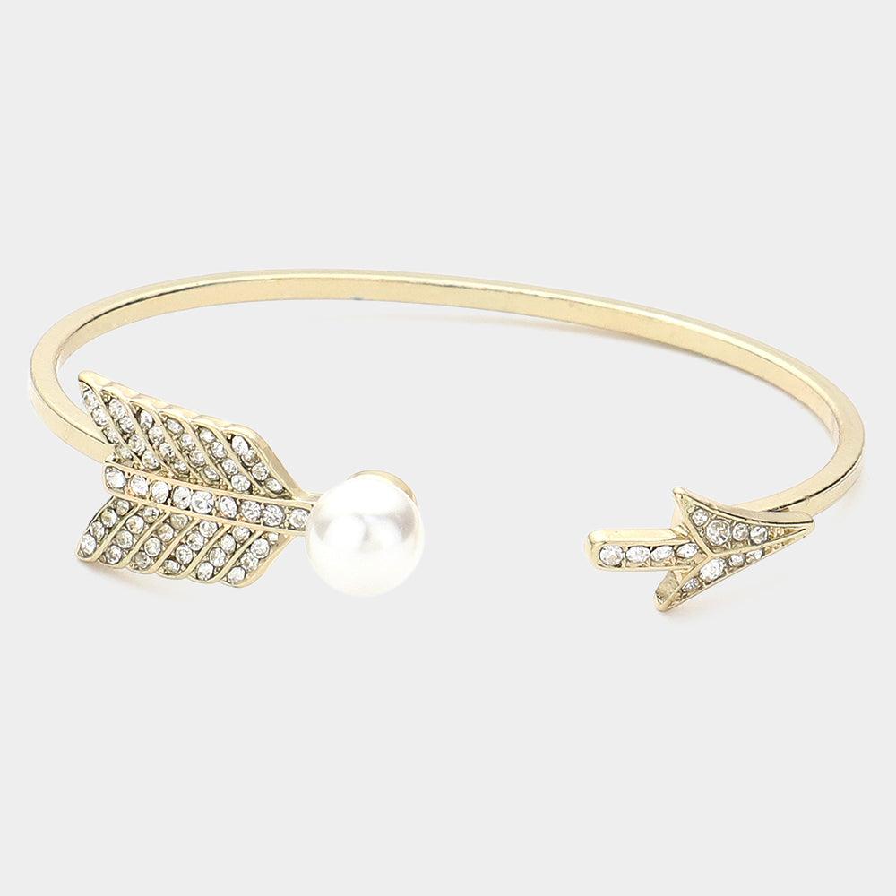 Gold Pearl Accented Arrow Bracelet