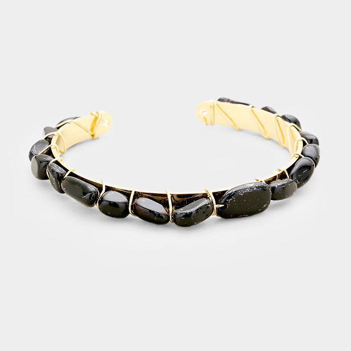 Gold Wire Wrapped Stone Cuff Bracelet - Jewelry Store by Erik Rayo