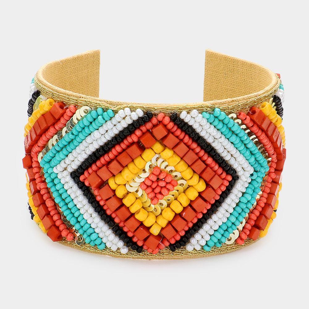 Boho Beaded Chevron Patterned Cuff Bracelet - Jewelry Store by Erik Rayo