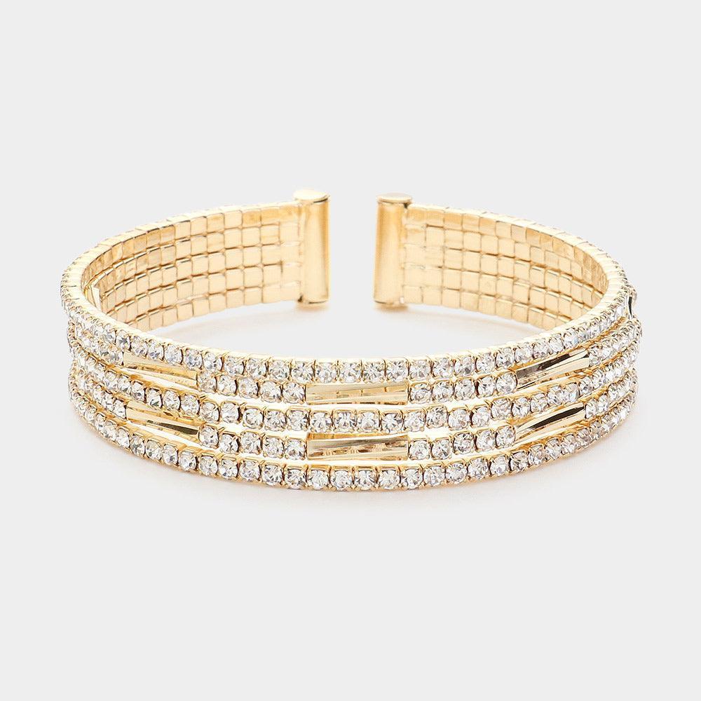 Gold Rhinestone Paved Split Evening Cuff Bracelet - Jewelry Store by Erik Rayo