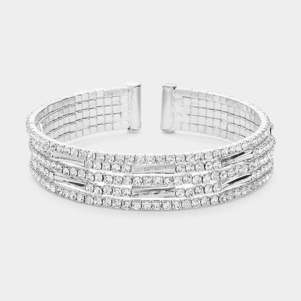 Silver Rhinestone Paved Split Evening Cuff Bracelet - Jewelry Store by Erik Rayo