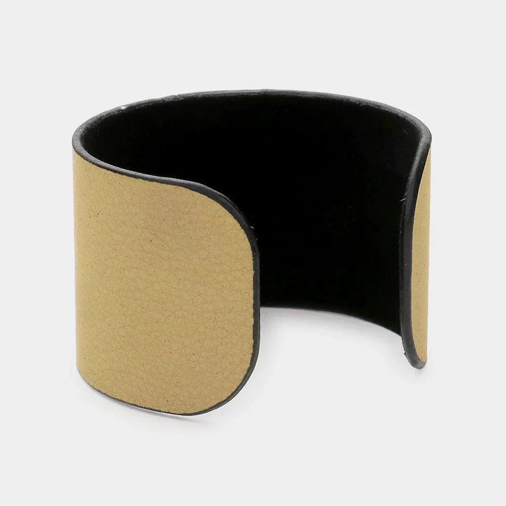Black Textured Faux Leather Cuff Bracelet - Jewelry Store by Erik Rayo