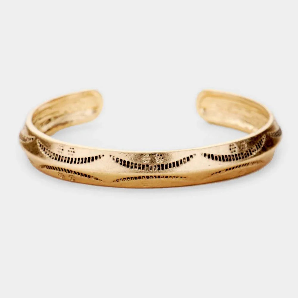 Gold Antique Pattern Cuff Metal Bracelet - Jewelry Store by Erik Rayo