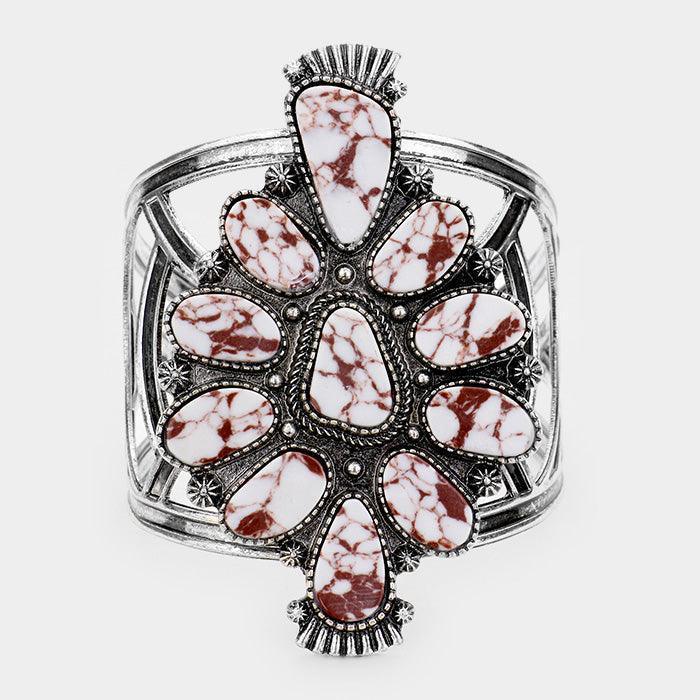White Abstract Howlite Accented Tribal Cuff Bracelet - Jewelry Store by Erik Rayo