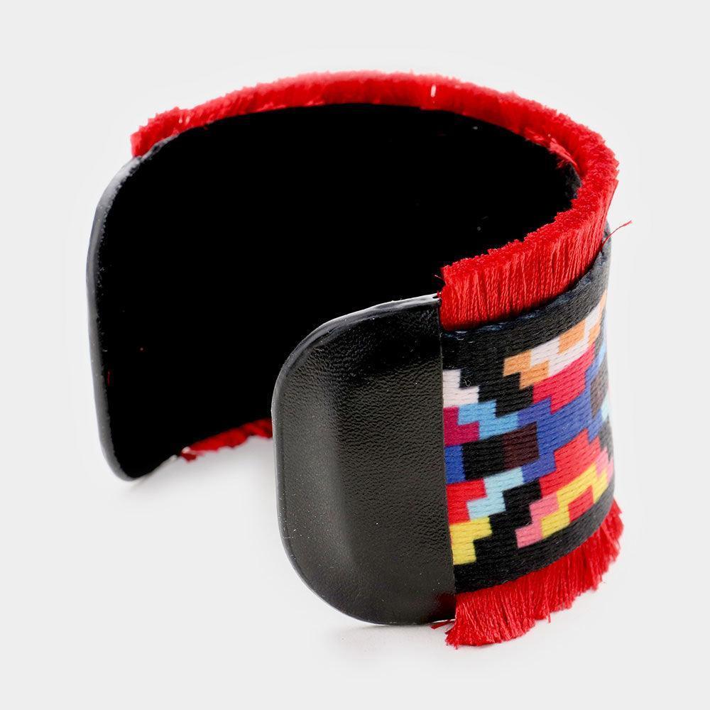 Red Embroidery Boho Pattern Tassel Trim Cuff Bracelet - Jewelry Store by Erik Rayo