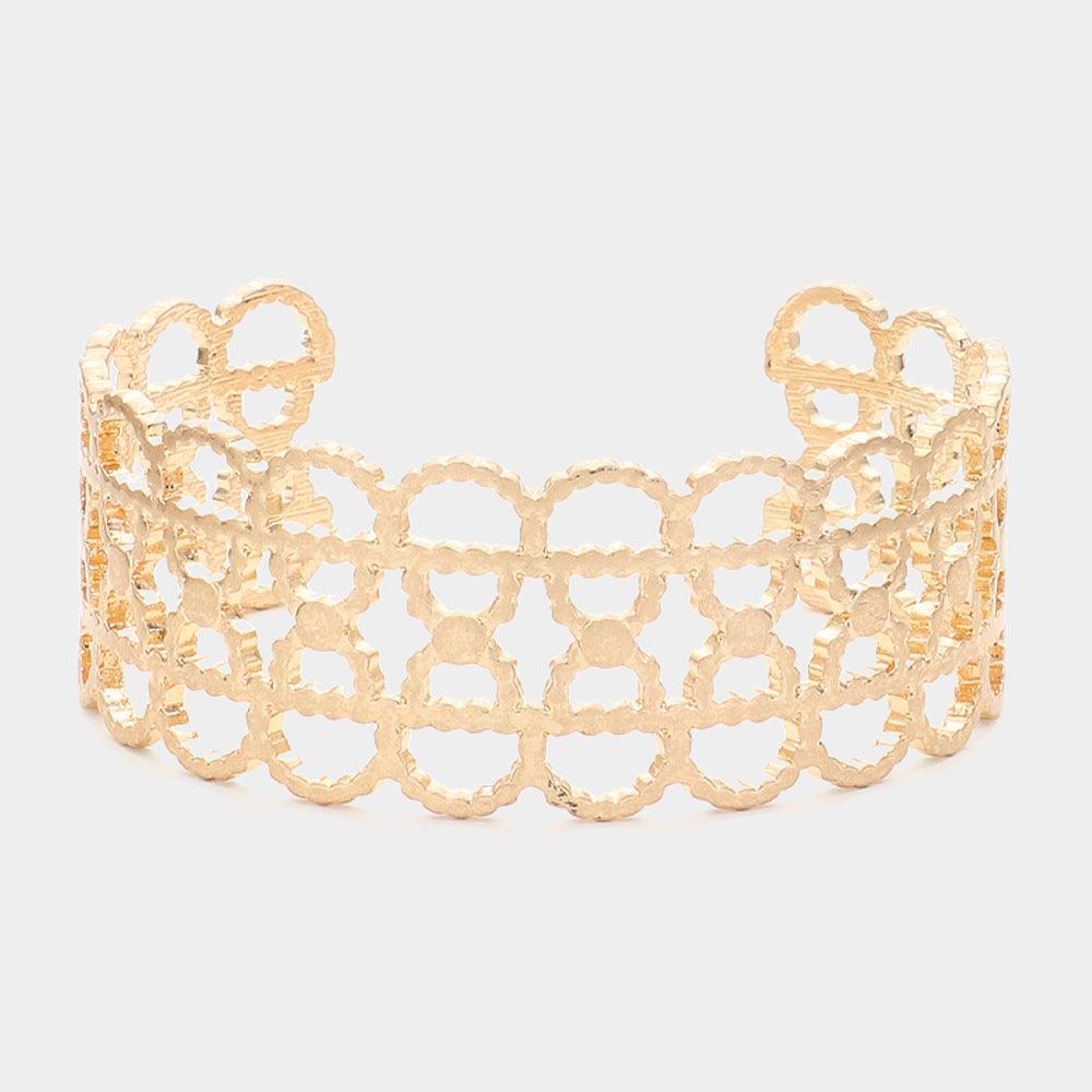 Gold Textured Metal Open Oval Cuff Bracelet