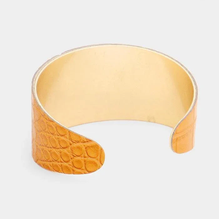 Gold Snake Leather Metal Cuff Bracelet - Jewelry Store by Erik Rayo