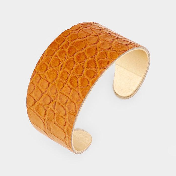 Gold Snake Leather Metal Cuff Bracelet - Jewelry Store by Erik Rayo