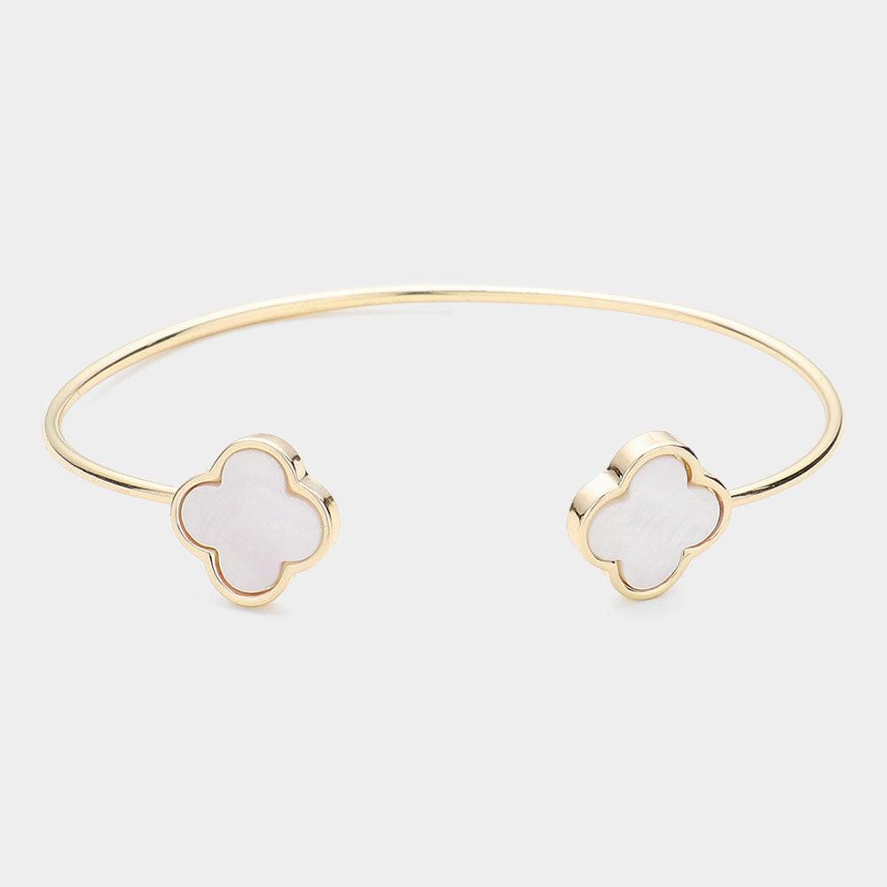 Gold Mother Of Pearl Quatrefoil Tip Cuff Bracelet