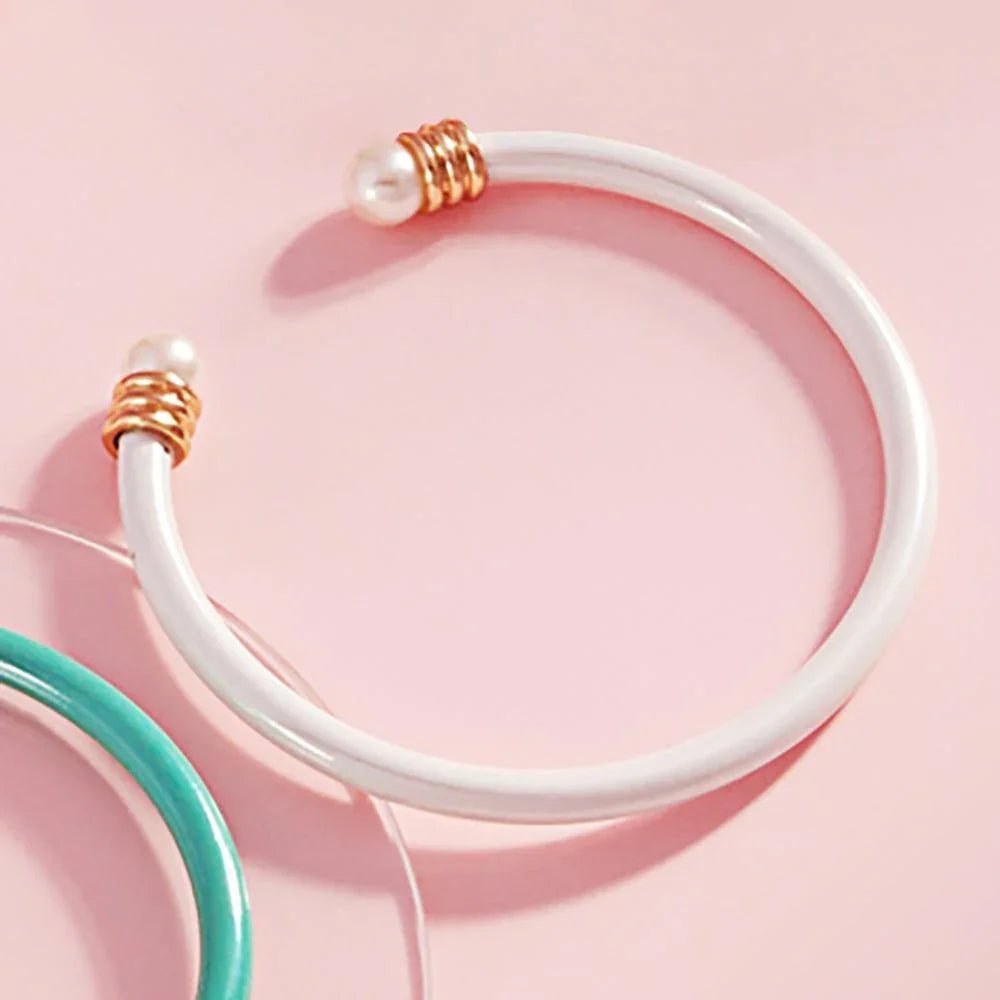 White Pearl Tip Cuff Bracelet - Jewelry Store by Erik Rayo