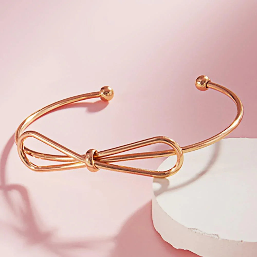 Gold Metal Wire Bow Pointed Cuff Bracelet