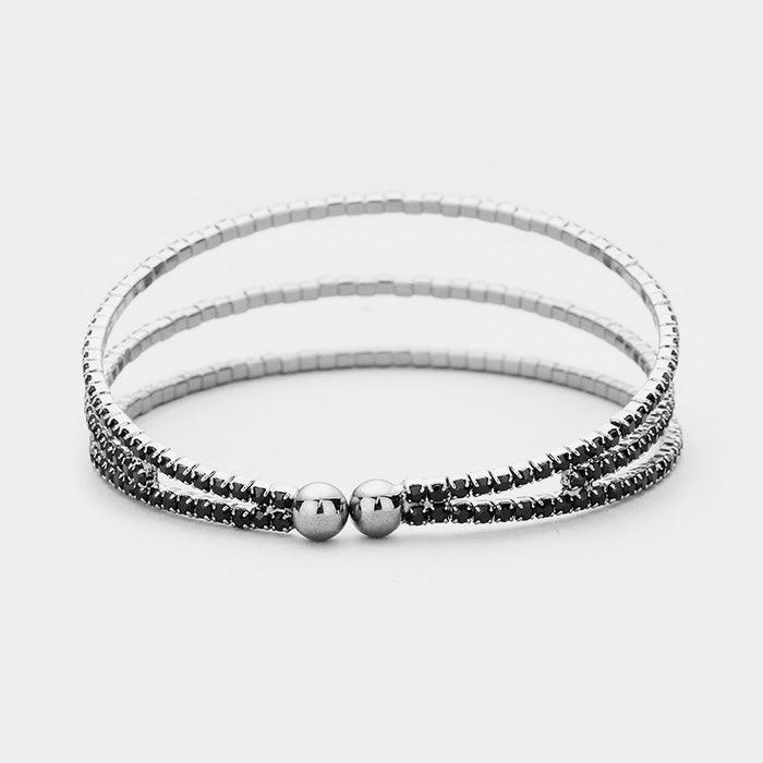 Black 3Rows Split Layered Rhinestone Cuff Bracelet - Jewelry Store by Erik Rayo