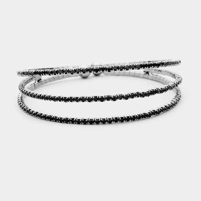 Black 3Rows Split Layered Rhinestone Cuff Bracelet - Jewelry Store by Erik Rayo