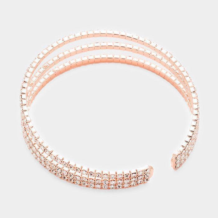 Rose Gold 3Rows Split Layered Rhinestone Cuff Bracelet - Jewelry Store by Erik Rayo