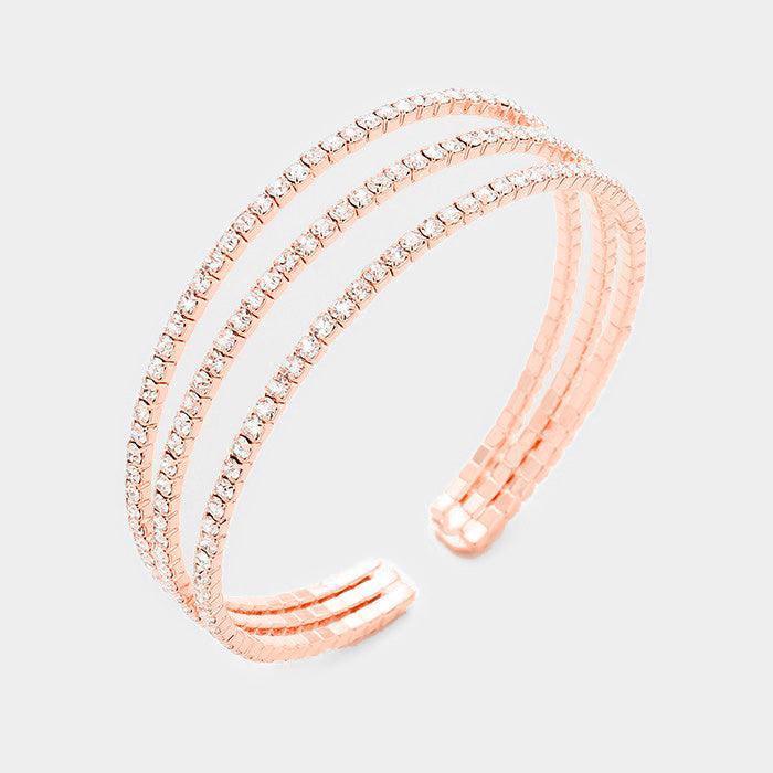 Rose Gold 3Rows Split Layered Rhinestone Cuff Bracelet - Jewelry Store by Erik Rayo