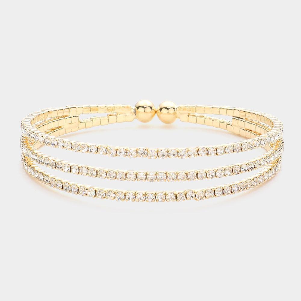 Gold 3Rows Split Layered Rhinestone Cuff Bracelet - Jewelry Store by Erik Rayo