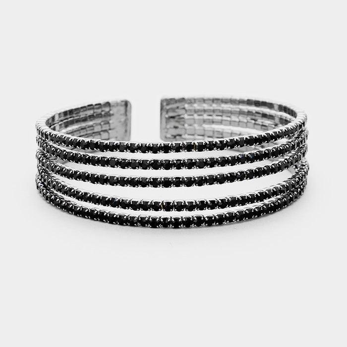 Black 5Rows Split Layered Rhinestone Cuff Bracelet - Jewelry Store by Erik Rayo