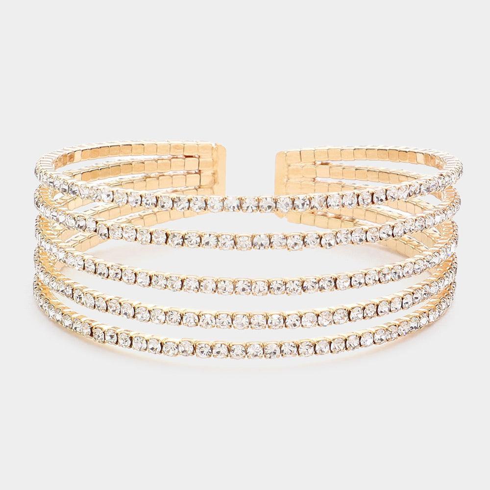 Gold 5Rows Split Layered Rhinestone Cuff Bracelet - Jewelry Store by Erik Rayo