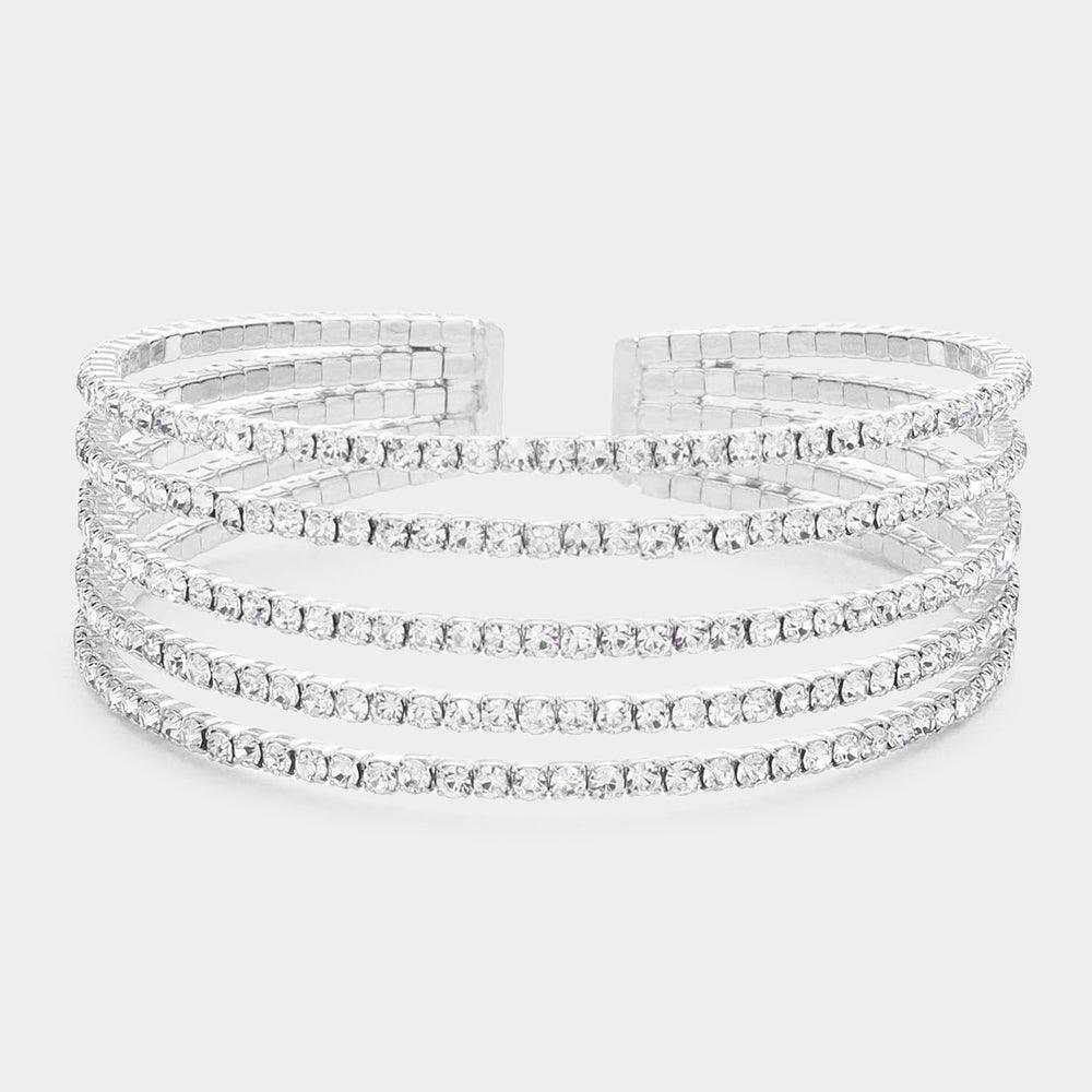 Silver 5Rows Split Layered Rhinestone Cuff Bracelet - Jewelry Store by Erik Rayo