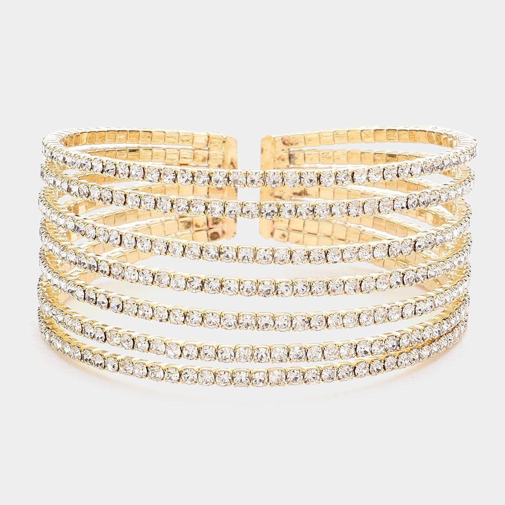 Gold 7Rows Split Layered Rhinestone Cuff Bracelet - Jewelry Store by Erik Rayo