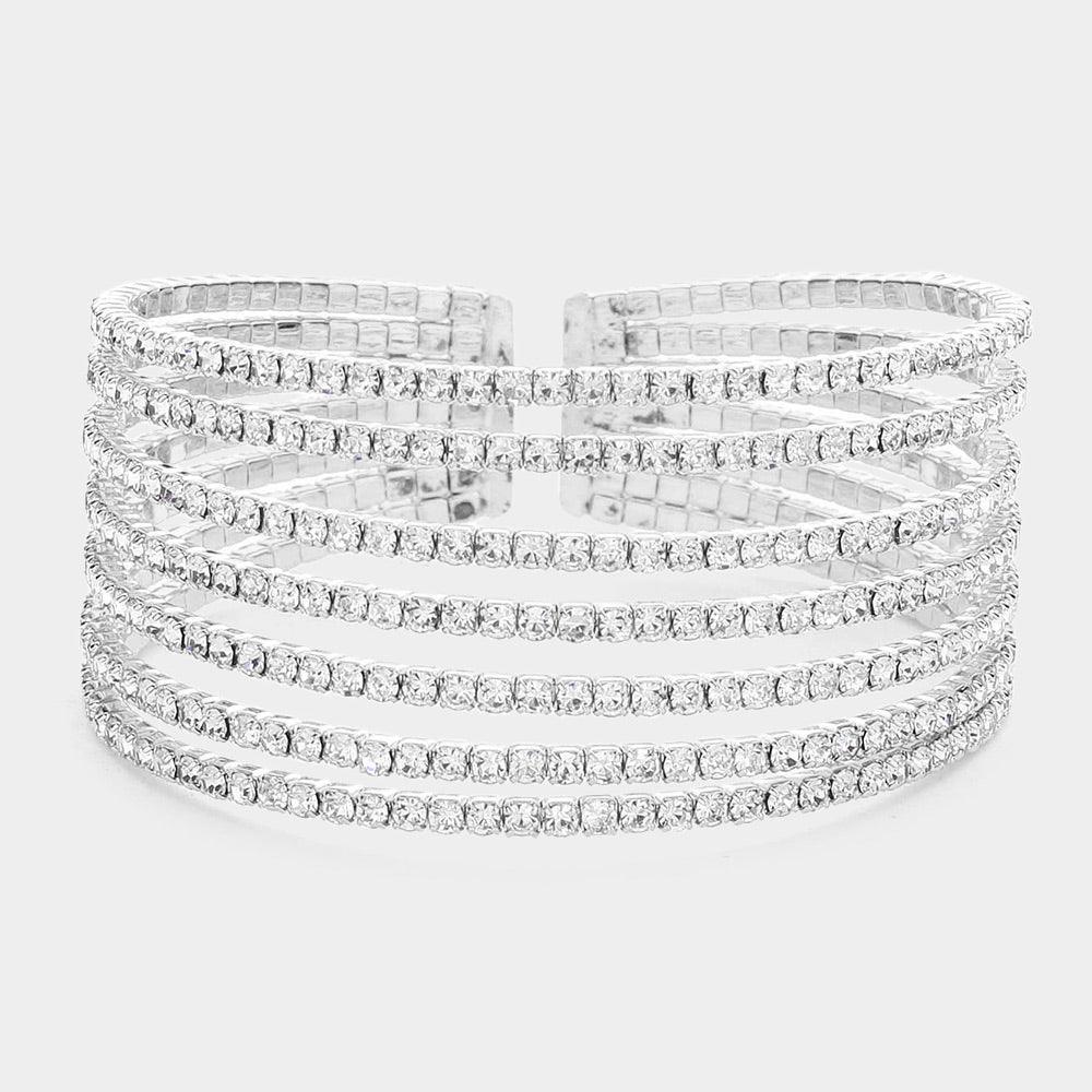 Silver 7Rows Split Layered Rhinestone Cuff Bracelet - Jewelry Store by Erik Rayo