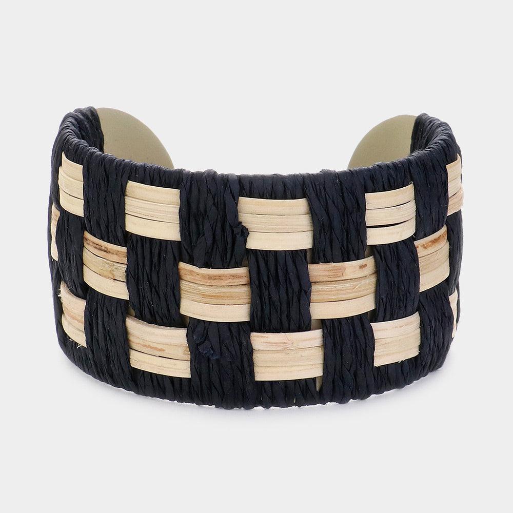 Black Raffia Weave Cuff Bracelet - Jewelry Store by Erik Rayo