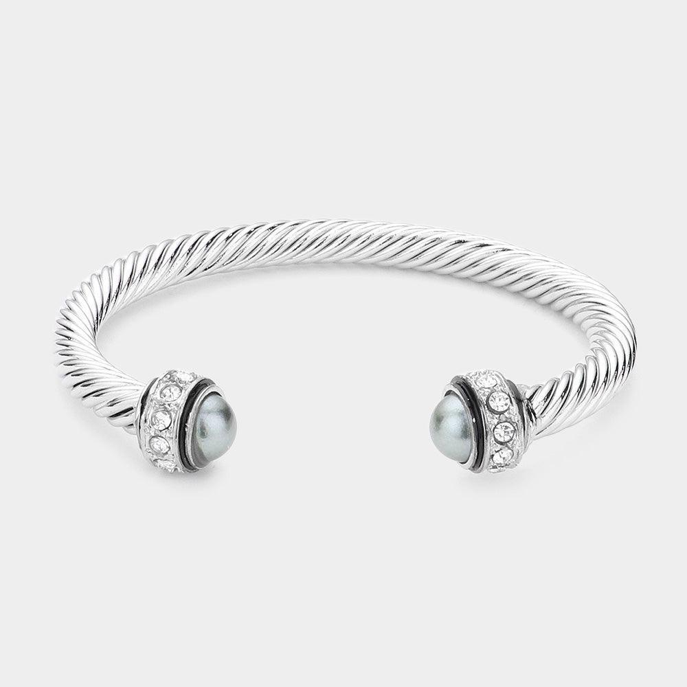 Silver Rhinestone Embellished Natural Stone Tip Cuff Bracelet - Jewelry Store by Erik Rayo