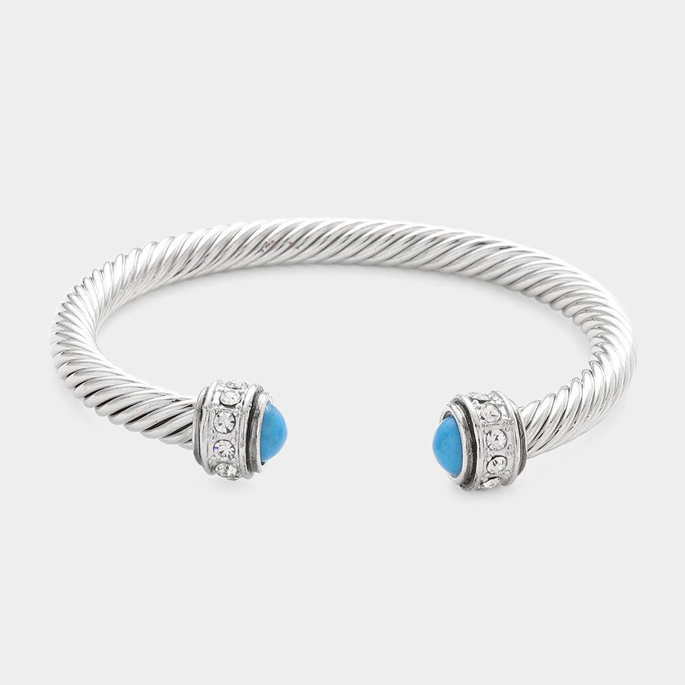 Turquoise Rhinestone Embellished Natural Stone Tip Cuff Bracelet - Jewelry Store by Erik Rayo