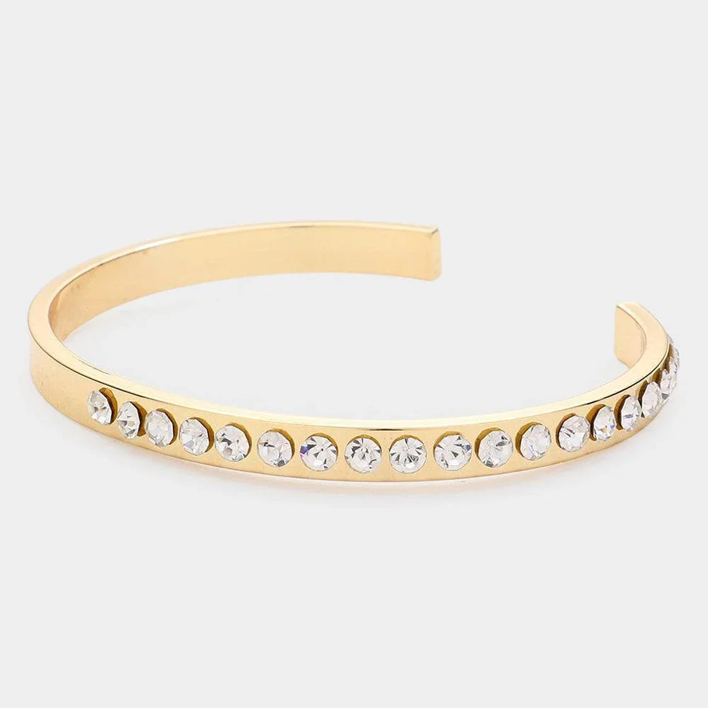 Gold Rhinestone Embellished Metal Cuff Bracelet - Jewelry Store by Erik Rayo