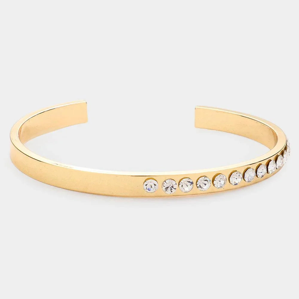 Gold Rhinestone Embellished Metal Cuff Bracelet - Jewelry Store by Erik Rayo