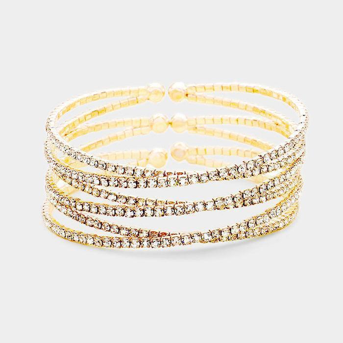 Gold Crisscross Rhinestone Pave Cuff Bracelet - Jewelry Store by Erik Rayo
