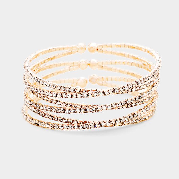 Rose Gold Crisscross Rhinestone Pave Cuff Bracelet