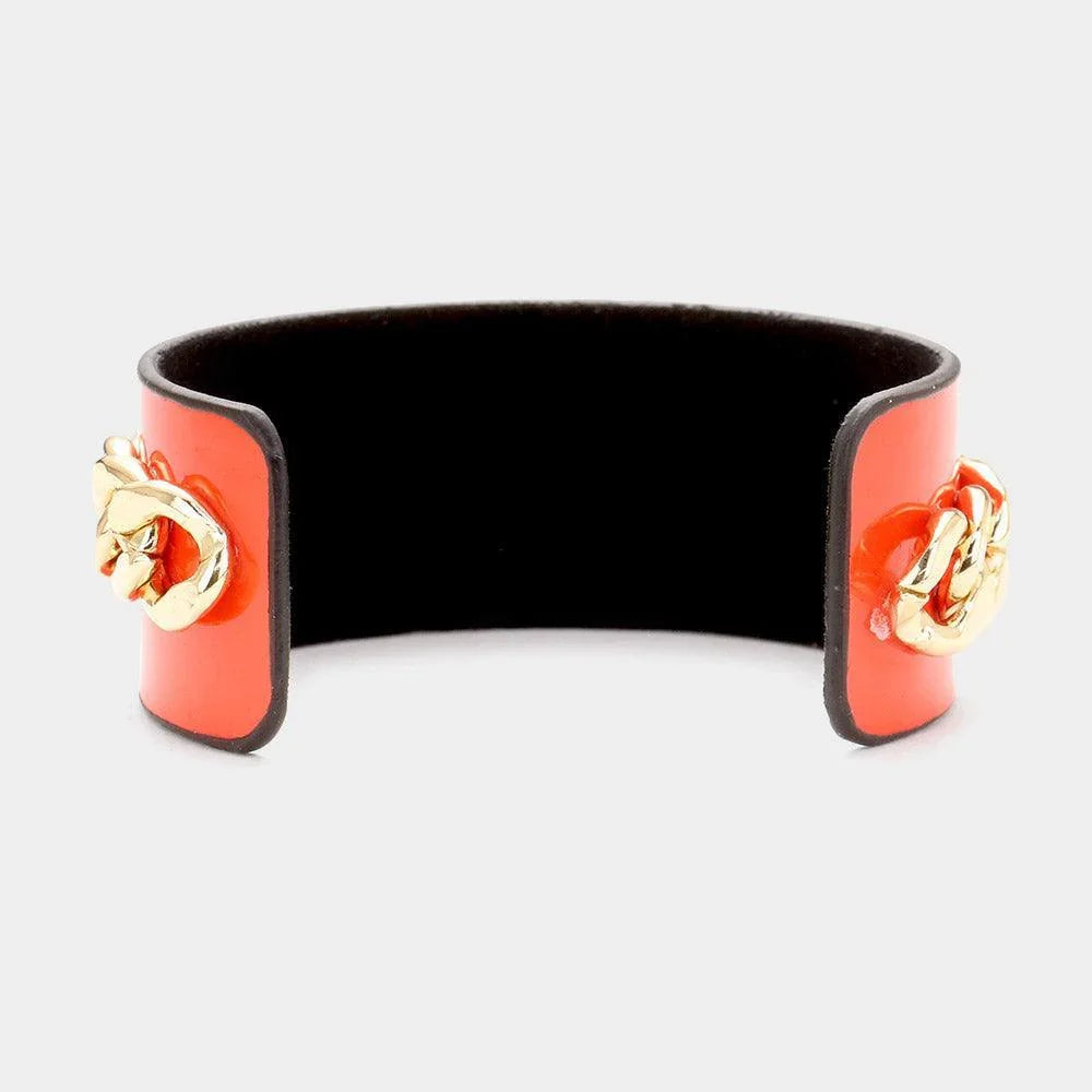 Red Pearl Honey Bee Metal Chain Accented Cuff Bracelet - Jewelry Store by Erik Rayo