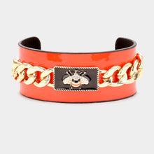 Load image into Gallery viewer, Red Pearl Honey Bee Metal Chain Accented Cuff Bracelet
