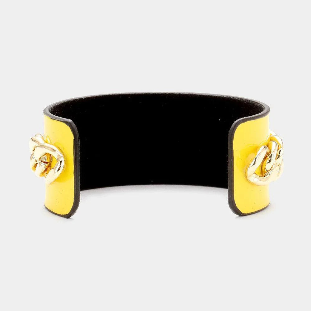 Yellow Pearl Honey Bee Metal Chain Accented Cuff Bracelet - Jewelry Store by Erik Rayo