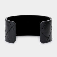 Load image into Gallery viewer, Black Pearl Trimmed Rhinestone Honey Bee Accented Faux Leather Cuff Bracelet
