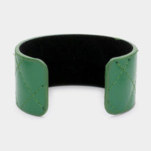 Load image into Gallery viewer, Green Pearl Trimmed Rhinestone Honey Bee Accented Faux Leather Cuff Bracelet
