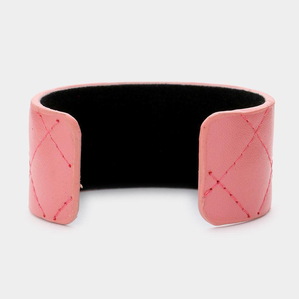 Pink Pearl Trimmed Rhinestone Honey Bee Accented Faux Leather Cuff Bracelet - Jewelry Store by Erik Rayo