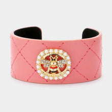 Load image into Gallery viewer, Pink Pearl Trimmed Rhinestone Honey Bee Accented Faux Leather Cuff Bracelet
