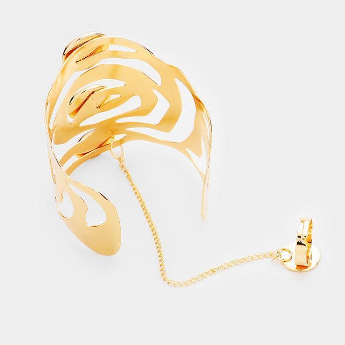 Gold Round Celluloid Acetate Metal Hand Chain Cuff Bracelet - Jewelry Store by Erik Rayo